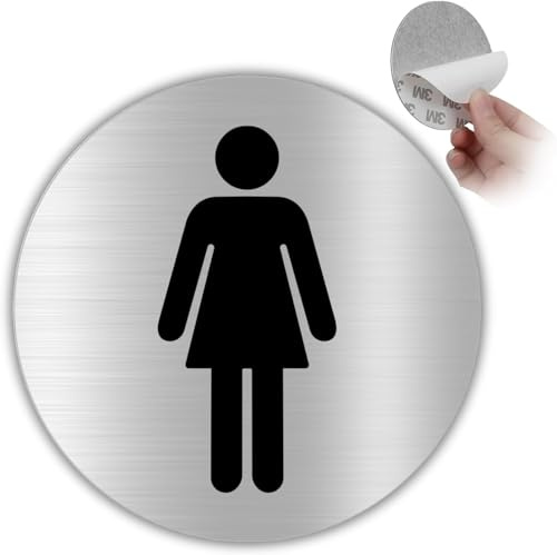 LEIASA | WC-Schild Damentoilette - Ø 10 cm - Aluminium - Frauen Waschraum | Türschild Damen Klosett, Aufkleber Damentoilette, Hinweisschild Sanitärbereich, Piktogramm Mädchen, Symbol Weiblich
