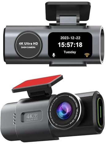 Caméra de Tableau de Bord Avant et Arrière, Double Caméra de Tableau de Bord 4K + 1080P, Enregistreur de Caméra de Tableau de Bord HD en Temps Réel avec écran de 1,47 Pouces avec