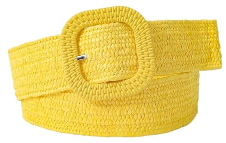 AMENGJ Flechtgürtel Damen Gürtel in Bonbonfarben for Damen, Vintage-Handarbeit, geflochtener Taillengürtel, Kleidergürtel for Damen(Yellow)