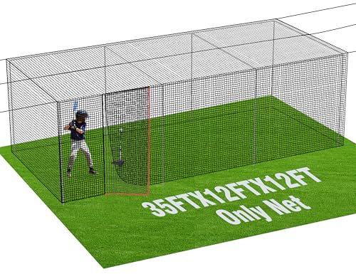 Baseball Batting Cage Nets,20‘L/ 35'L/55'L/70'L Baseball and Softball Cage Netting, Enclosed HDPE #30 /#45 Netting Batting Cages for Backyard and Indoor (NET ONLY)