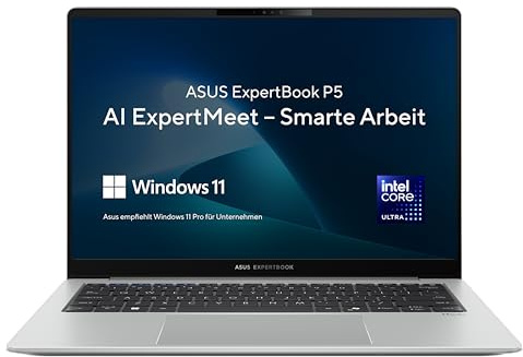 ASUS ExpertBook P5 | 14 WUXGA Display | 16 GB RAM | 512 GGB SSD | Intel Core Ultra | Intel Arc | Windows 11 | QWERTZ Tastatur | Platinum Silver
