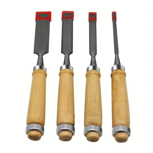 CLLBANT Set di 4 scalpelli per Intaglio del Legno Professionali per la Lavorazione del Legno - 8/12/16/20 mm Comodo scalpello per Legno con Manico in faggio con Manici in Legno