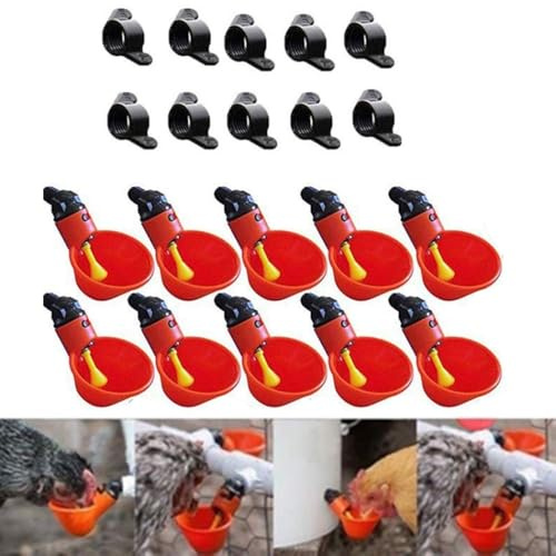Chicken Drinking Bowl,Automatic Poultry Drinker,10Pcs Red Chicken Water Dispenser For Buckets Boxes, For Both Food Grit Water