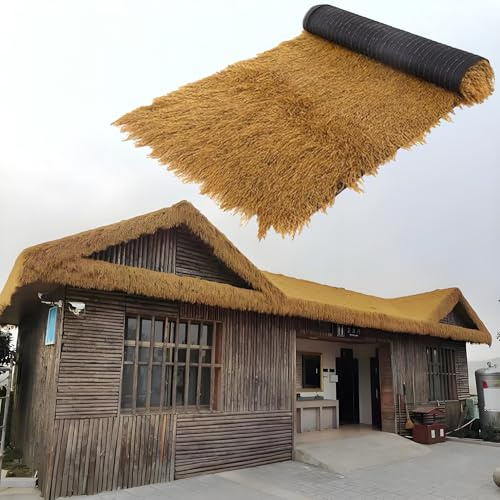 DWZL Tegole Artificiali in Paglia Simulata – Copertura PE/PP Resistente per Tiki Bar Gazebo, Giardini Anti-UV e Impermeabile Facile Installazione(Size:50cm*10m(19.7in*32.8ft))