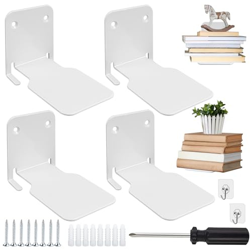 GKZB Unsichtbares Bücherregal 4 Stück Invisible Bookshelf | Robustes Wandregal mit Metallstruktur zur Wandmontage für Schlafzimmer, Floating Bookshelf Metall Stabil für Büro, Küche
