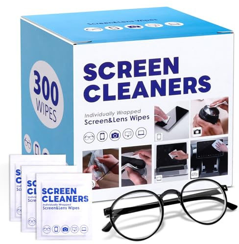 300 Pack Lens Cleaning Wipes, Pre-Moistened Individually Wrapped Glasses Wipes, Quick Dry & Streak-Free for Eyeglasses, Sunglasses, Phone, Laptop, Tablet & All Optical Devices