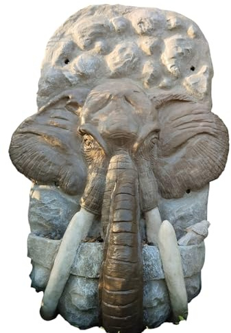 Fuente de jardín, Fuente de Pared, diseño Elefante,con Bomba eléctrica, Color Gris, creada a Mano,Fuente Artesanal.