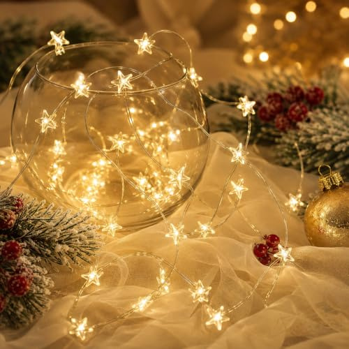 Stern Lichterkette,3M 30 LED Stern Draht Lichterkette,Batteriebetriebene | LED Dekolicherkette,für Valentinstag Weihnachten Hochzeit Geburtstag Holiday Party Schlafzimmer Indoor Outdoor