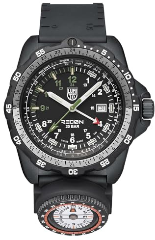 Luminox Recon NAV Spec Herren Uhr 46 mm Carbon – Quarz Analog 20 bar, Kautschukarmband Schwarz, grünes Zifferblatt, Kompass, Datum, Outdoor Uhr Set mit Wechselband XL.8837.Set