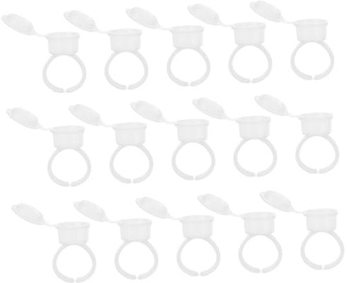 MAGICLULU 50 Stück Pigmentringbecher aus Kunststoff Leichte Pigmentkappen für Wimpernverlängerung und Primer Flexible Ringgröße 1 Beutel
