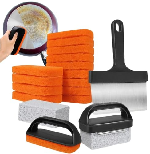 Estropajos Para Planchas | Herramienta Antideslizante para Limpieza de Parrillas - Accesorios de Limpieza para Plancha de Cocina Apartamento Dormitorio Hotel Picnic Camping Barbacoa,Uso en Restaurante