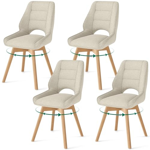 WAFTING Chaises de Salle à Manger Lot de 4,Chaise Pivotantes à 360,Kaki | Chaise en Bois Massif,Gepolsterter Stuhl mit Durchbrochenem Design,Moderne Restaurantstühle,Küchenstühle