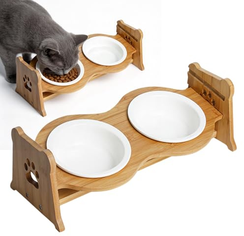 Gamelle surélevée pour chien avec support, gamelle pour chat réglable en hauteur, gamelle surélevée pour chat avec 2 gamelles en céramique de qualité supérieure, avec support antidérapant pour chats