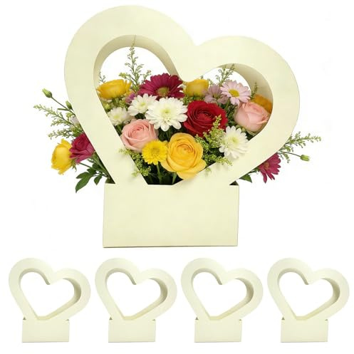 Bolsa Floral Juego de 5 Unidades Impermeable Plegable | Portarramo Corazón para Ramos para Regalo de Mujer Nena Mama San Valentin Cumpleaños Boda Hogar