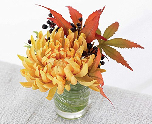 BLOOM Flower of The Month November – Artificial Autumn Chrysanthemum Maple Flower Arrangement, Faux Silk Flowers That Look Real, Home Decor Centrepiece, Fake Foliage, Gift For Her, Vase Included