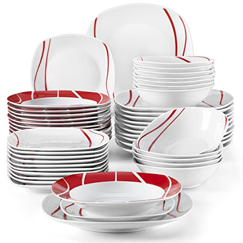 Malacasa Felisa, Servizio da tavola per 4/6/8/12 persone, colore: rosso, Porcellana, 24 Piece X2, 24-PIECE Dinner Set X 2