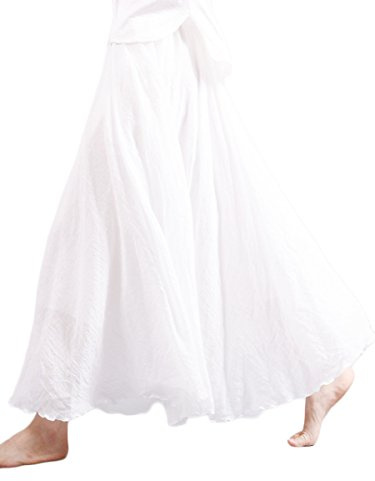 Camilife Gonna Lunga da Donna in Cotone con Doppia Strati Vita Elasticizzata maxigonna Tinta Unita Bianco