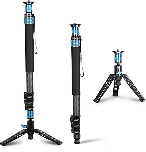 SIRUI P-424FL Camera Monopod for Photography, 190cm Carbon Fibre Camera Monopod with Removable Tripod Stand Base, Travel Hiking Walking Stick for DSLR, Video Camcorder, Max Load 12kg