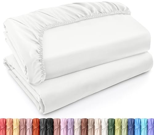 Utopia Bedding Queen size dra-på-lakan – storpack med 2 underlakan – mjukt borstad mikrofiber – djupa fickor – krympnings- och blekningsbeständig – enkel skötsel (queen, vit)