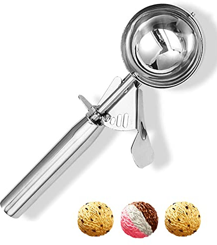 Ice Cream Scoop with Trigger, Medium Size Cookie Scoop for Baking, Stainless Steel Ice Cream Scooper for Kids, Melon Baller Cookies Scoop - 2.5 Tbsp