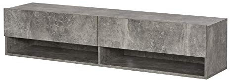 HOMCOM Mobile Porta TV Sospeso con 4 Vani e 2 Ante a Ribalta, Consolle per TV fino 60''e Fori per Cavi, Grigio, 140x32x31cm