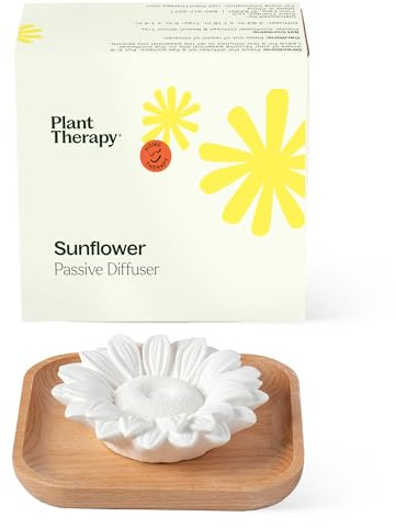 Plant Therapy Passive Sunflower Essential Oil Diffuser – No Heat or Water Needed – Natural Aromatherapy Diffuser for Home, Office, Travel – Elegant Ceramic & Wood Design