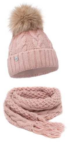 ELIMELI® Winter Mütze Damenmütze mit Fell-Bommel Fleece Innenfutter gefüttert - warme Damen Bommelmütze Strickmütze - Wintermütze mit Kunstfell Bommel - Slouch Strick Beanie Made in EU