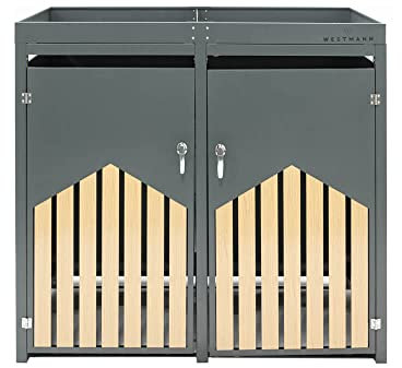 Westmann Mülltonnenbox 72 für 2X 240L Mülltonnen | 84x134x125 cm Grau | Metall Mülltonnenverkleidung inklusive Holzelementen