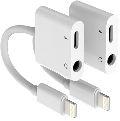 Lot de 2 adaptateurs de charge pour iPhone 3,5 mm - Prise jack vers Lightning - 2 en 1 - Aux Audio Fast Charger - Adaptateur secteur pour 14 13 12 11 Pro Max 8 7 Plus 6 5