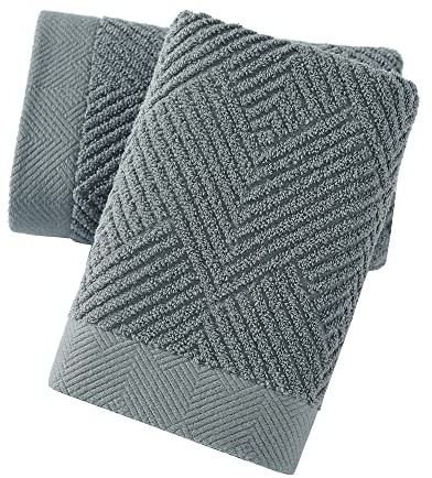 sense gnosis Grey Herringbone Hand Towel Set of 2 Premium 100% Cotton Striped Weave Ultra Soft Highly Absorbent Hand Towel for Bathroom 13 X 29 Inch | Herringbone Pattern Premium 100% Cotton Ultra Soft Highly Absorbent Hand Towel Set for Bathroom
