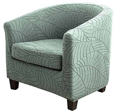 Highdi 2 Teilige Sesselschoner Sesselbezug für Clubsessel, Blatt-Jacquard-Stoff Elastisch Sesselhussen Sesselüberwurf für Tub Chair Armlehne Loungesessel Cocktailsessel (Grün)
