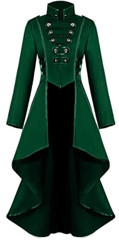 jakloz Veste frack vintage pour femme - Ourlet irrégulier - Vêtement gothique - Jupe de marche victorienne - Manteau long - Renaissance médiévale - Cosplay - Uniforme d'Halloween - Pour femme (vert