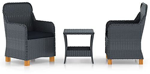 Homgoday 3-teiliges Gartensofa-Set mit Kissen aus Polyrattan, dunkelgrau, Schlafsofa, Wohnzimmer, Sofa, modernes Sofa, Outdoor-Möbel, Gartenmöbel für den Garten