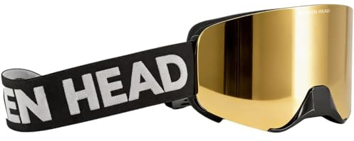 Broken Head Motocross Brille Struggler - MX Brille - Supermoto Goggle Mit Magnetischem Glas (Schwarz-Weiß, Gold Verspiegelt)