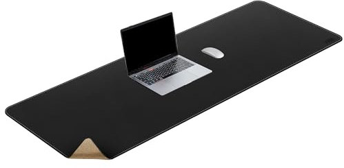 VYAAA Schreibtischunterlage Leder und Kork, 120 x 40cm Doppelseitige Tischunterlage，Rutschfest Mauspad, Laptop-Schreibunterlage für Büro und Zuhause (Schwarz)