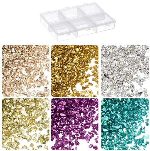 QUARKZMAN 33 g krossat glas 1–3 mm 6 färger glänsande galvanisering oregelbundna brutna glasbitar för pyssel gör-det-själv hartskonst dekoration form vasfyllmedel