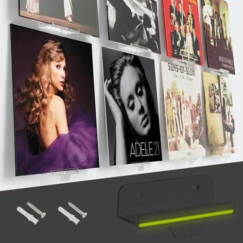 LRANFOW 10 Pack Glow in the Dark Floating Shelves Vinyl Record Shelf Vinyl Holder Wall Mount for Records CDs Albums Invisible Display Storage for Home Office Studio
