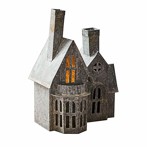 Loberon Deko-Haus Lanoux - Zauberhafter Charme - Antikes Rost-Finish - für Teelichter - Weihnachtsdekoration - Weihnachten - Eisen, antikgrau