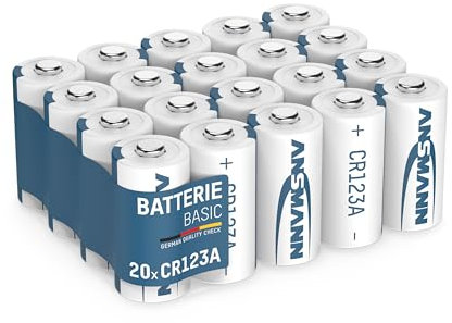 ANSMANN Lot de 20 Piles au Lithium CR123A 3 V pour caméras de Surveillance, systèmes d'alarme et Petits appareils électroniques, cellules Rondes, Haute qualité et puissantes