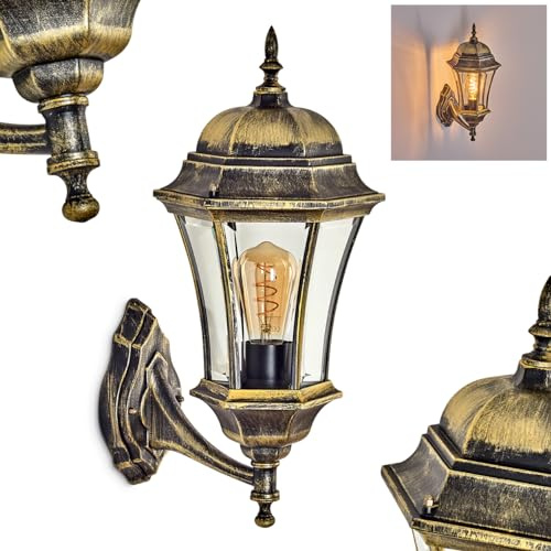 HOFSTEIN Außenwandleuchte Etoo, Außenwandlampe aus Metall/Glas in Braun-Gold/Klar, Wandleuchte Up außen im Landhaus/Retro/Vintage-Stil, E27, IP44, Hof, Eingangsbereich, Terrasse, Haustür