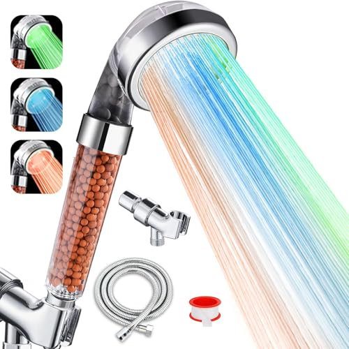 Led Shower Head,Handheld Shower,High Pressure Water Saving Showerhead with Filter Beads,for Bathroom,Remove Chlorine and Harmful SubstancesPowerful to Clean Tile & Pets