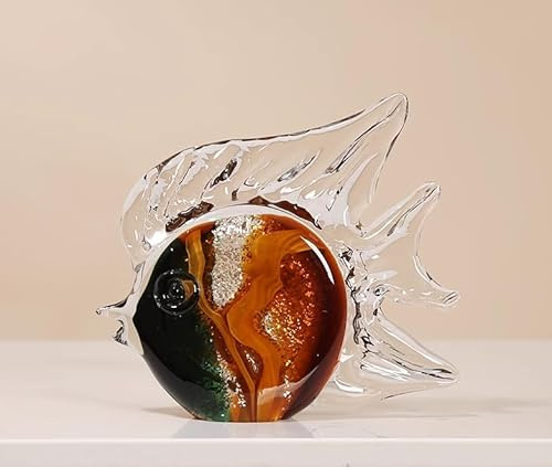 DECRZPB Glasfigur brauner Goldfisch tropischer Fisch handgefertigt Briefbeschwerer aus geblasenem Kristallglas Glasurkunst für Tischdekoration Heimdekoration