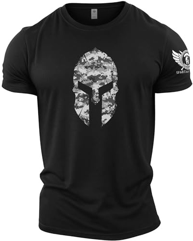 GYMTIER Spartan Forged - Spartan Helmet Winter Camo - Men's Gym T-Shirt Bodybuilding Training Workout Lifting Top Clothing, Black, 4XL