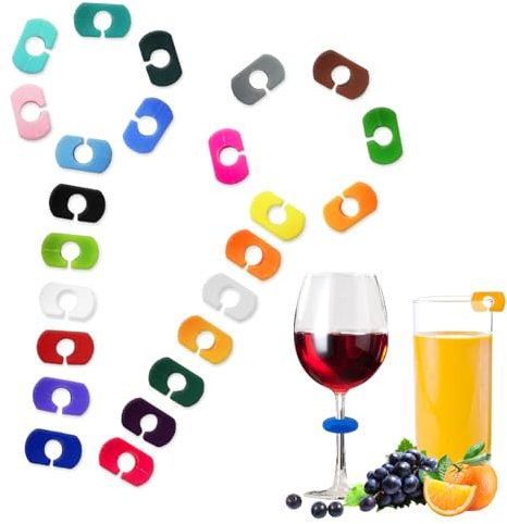 24 Pz Segna Bicchieri Calici, Segnabicchieri per Calici Segnabicchiere Silicone Marcatori per Bicchieri da Vino Riutilizzabili, Marcatori di Bevande Identificatore del Bicchiere di Vino per Feste Bar