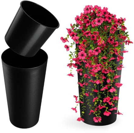 KADAX Cache-Pot décoratif Noir ⌀ 19,5 cm x H 36,8 cm, Plastique avec éclats de Bois, Insert Amovible – pour décoration Florale élégante
