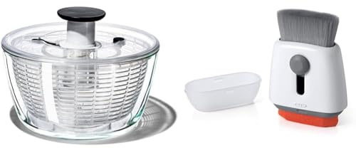 OXO Good Grips Glass Salad Spinner & 12246100 Good Grips Sweep & Swipe Laptop Cleaner, White, One Size