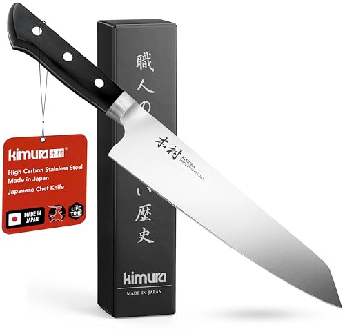 Kimura Kiritsuke Knife, [Made in Japan], 8 inch Professional Chef Knife, Ultra Sharp High Carbon Molybdenum Stainless Steel Kitchen Knives, Chefs Knife with Ergonomic Handle - Japanese Bunka Knife