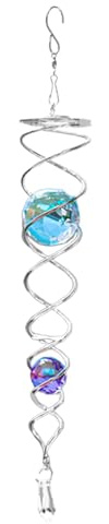 Blickender Kugel-Spiralschwanz, dekorative, 9-Zoll-Edelstahl-Gazing-Ball-Spiralschwanz, Windspiel mit drehbarem Haken, Kristallkugel-Blick-Kugelkette, Regenbogenmacher für die Gartendekoration