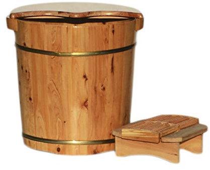 WADRBSW Fußmassagefass, Fußbadfass, Massivholz, natürlich, verdicktes Fußbad, Holzwanne, Haushalts-Fußwaschbecken mit Deckel mit Massagegerät, Detox-Massage-Fußwaschbecken to Pursue Happiness