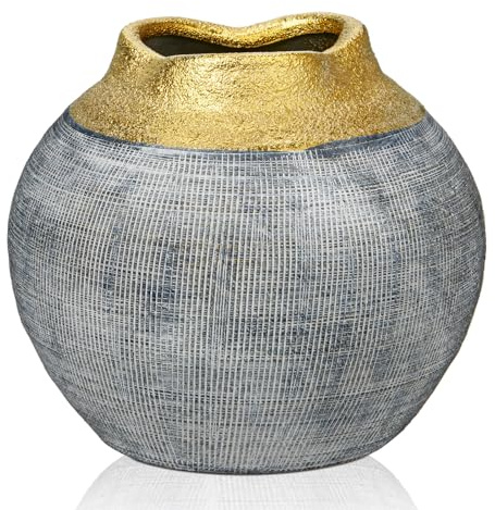 Gold Keramikvase für Blumendekoration Handgemachte Vintage Vase Tischvase aus Keramik Moderne Keramik-Blumenvase für Deko Wohnzimmer Home Office, Vase für Pampasgras, Rustikales Antikes Dekor